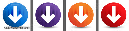 Down arrow icon abstract halftone round button set