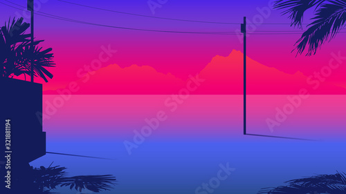 tropical sea side and Utility pole landscape