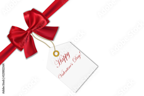 Illustration gift with red ribbon and tag.