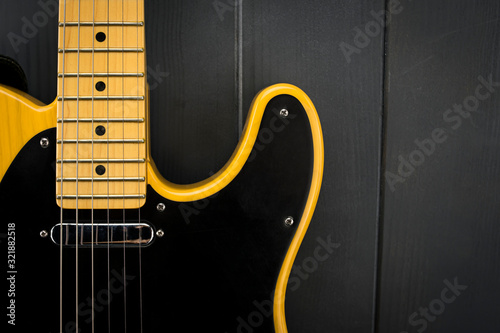Fotomurale Close-up of classic electric guitar, neck with frets, microphone and steel strin