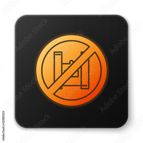 Orange glowing neon Say no to plastic bags poster icon isolated on white background. Disposable cellophane and polythene package prohibition sign. Black square button. Vector Illustration