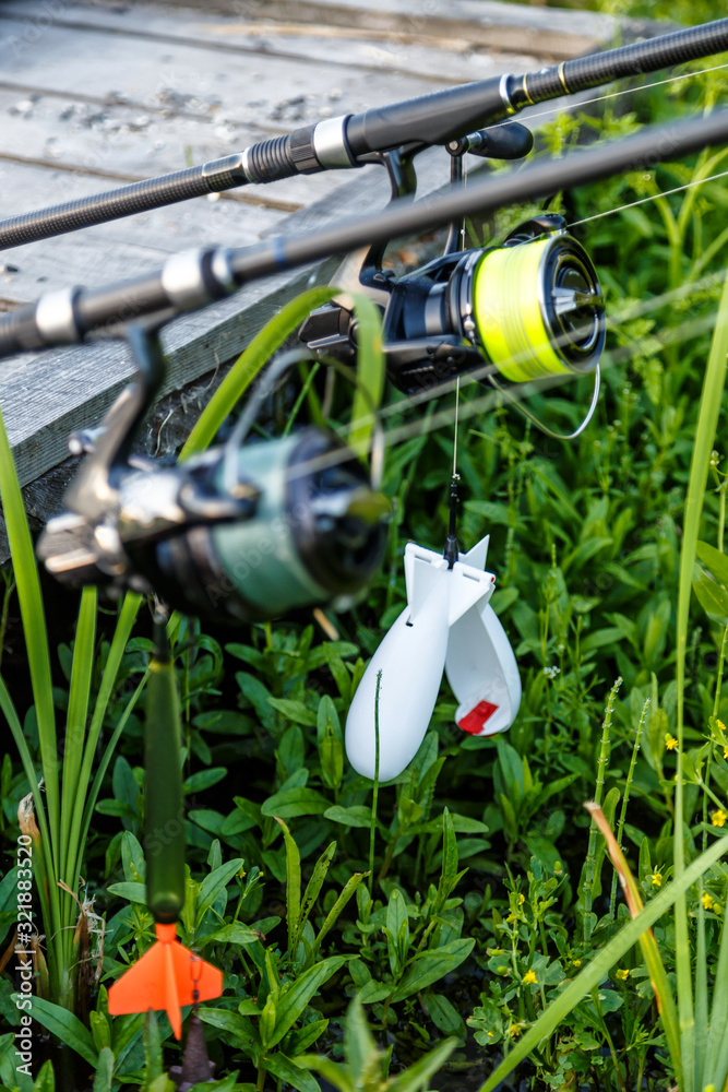 carp fishing rods.Carpfishing session at the Lake. carp fishing rods.Carpfishing session at the Lake.