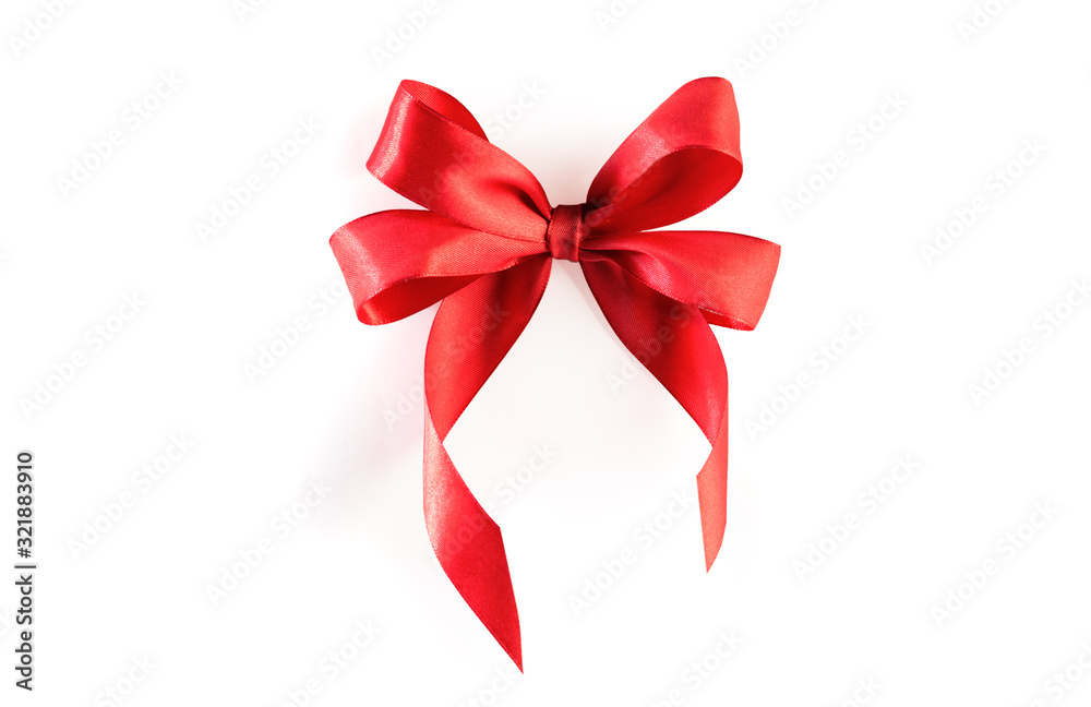 Red ribbon bow isolated with clipping path