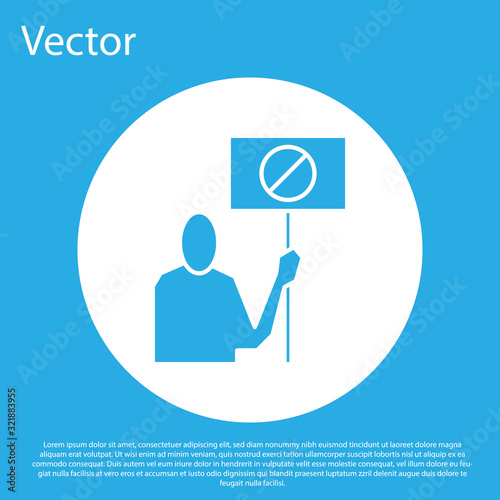 Blue Nature saving protest icon isolated on blue background. Earth planet protection, environmental issues demonstration. White circle button. Vector Illustration