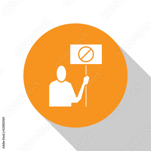 White Nature saving protest icon isolated on white background. Earth planet protection, environmental issues demonstration. Orange circle button. Vector Illustration