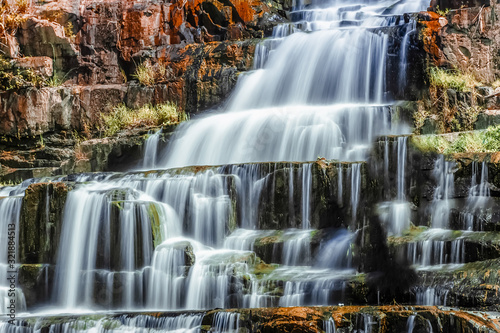 Flowing water of Pongour cascade waterfall. Da Lat  Vietnam