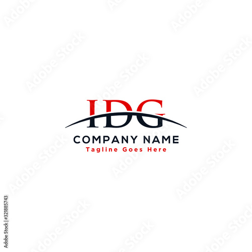 Initial letter IDG, overlapping movement swoosh horizon logo company design inspiration in red and dark blue color vector