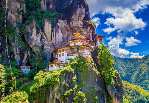 Tiger nest monastery on a bright bluesky day, Taktshang Goemba, Paro, Bhutan
