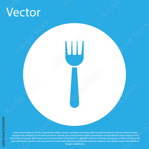 Blue Disposable plastic fork icon isolated on blue background. White circle button. Vector Illustration