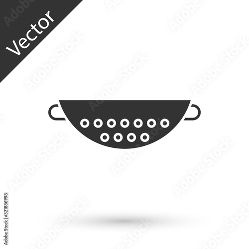 Grey Kitchen colander icon isolated on white background. Cooking utensil. Cutlery sign. Vector Illustration