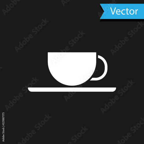 White Coffee cup icon isolated on black background. Tea cup. Hot drink coffee. Vector Illustration