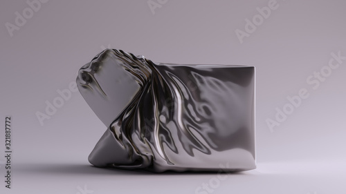 Silver Box Crushed Sculpture 3d illustration 3d render	 photo