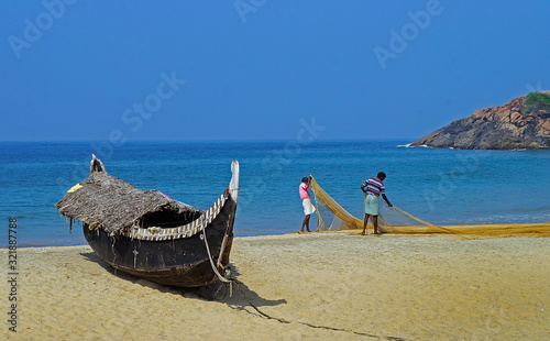 Sandy Marari beach near the city Kochi of Kerala, India