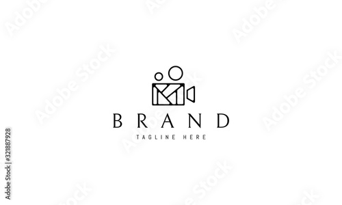 Vector logo on which the abstract image of the video camera in the center of which the image is the letter M.