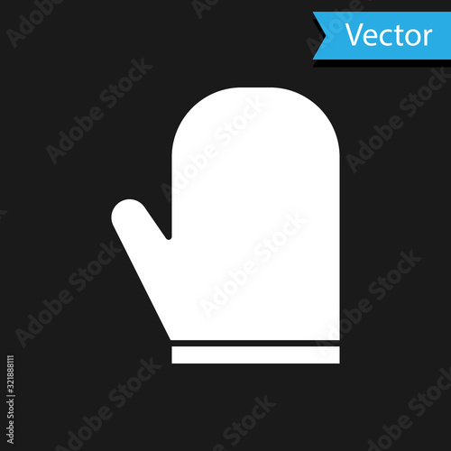 White Oven glove icon isolated on black background. Kitchen potholder sign. Cooking glove. Vector Illustration