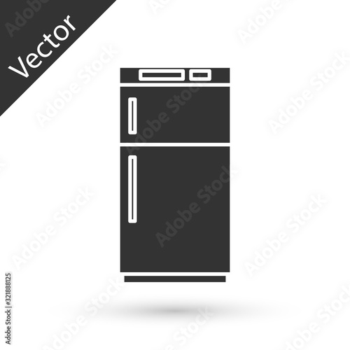 Grey Refrigerator icon isolated on white background. Fridge freezer refrigerator. Household tech and appliances. Vector Illustration