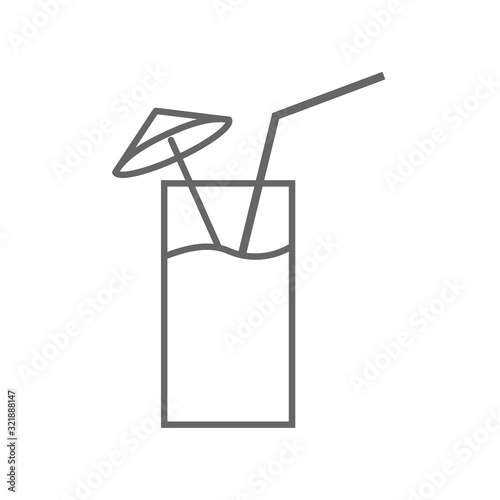 Drink in a glass, straw and umbrella. Vector illustration.