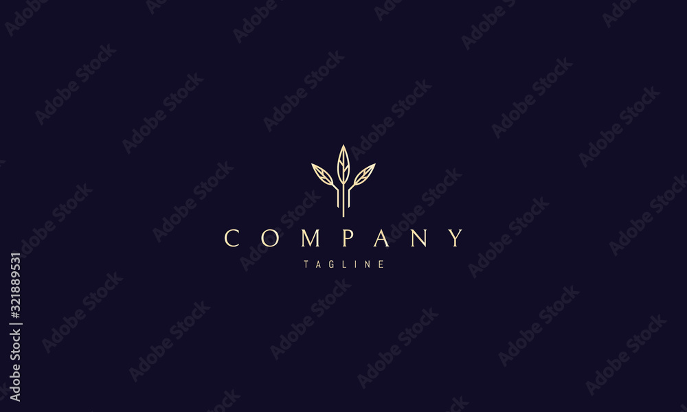 Vector golden logo on which an abstract image of three sharp leaves. Vector golden logo on which an abstract image of three sharp leaves.