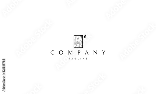 Vector logo on which an abstract image of a wooden card and leaf.