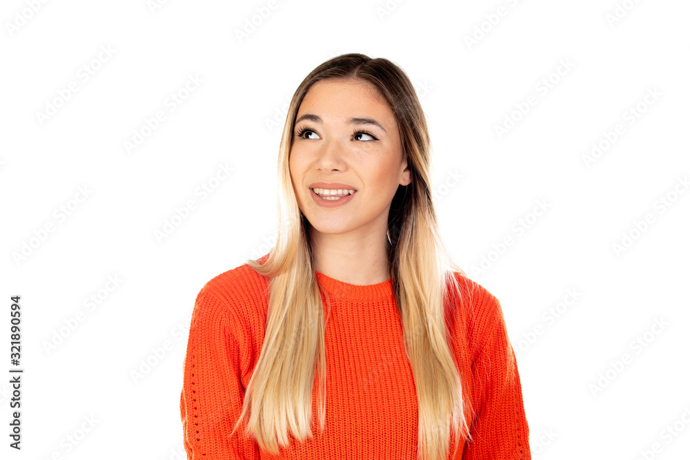 Pretty blonde woman with red jersey Pretty blonde woman with red jersey