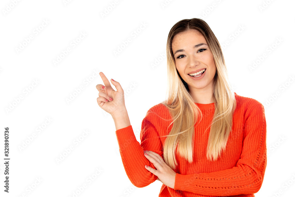 Pretty blonde woman with red jersey Pretty blonde woman with red jersey