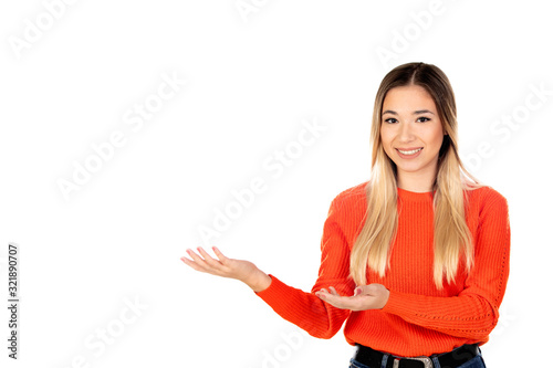 Pretty blonde woman with red jersey