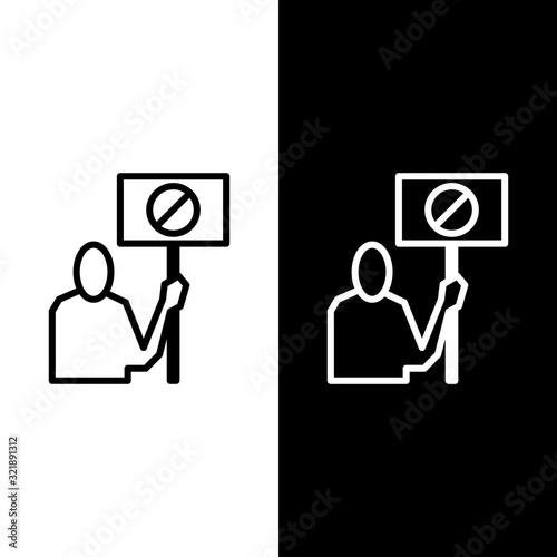 Set line Nature saving protest icon isolated on black and white background. Earth planet protection, environmental issues demonstration. Vector Illustration