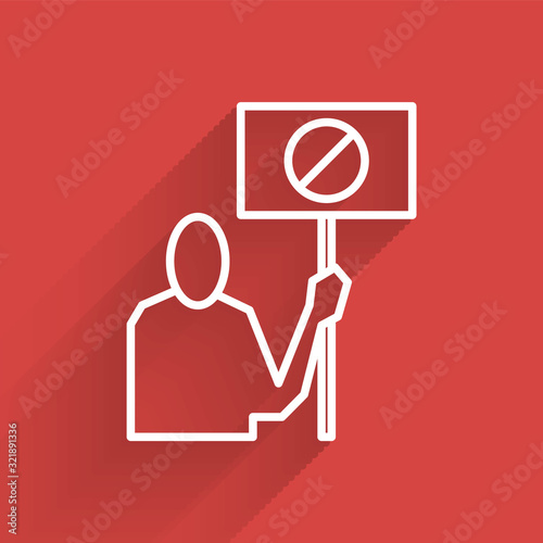 White line Nature saving protest icon isolated with long shadow. Earth planet protection, environmental issues demonstration. Vector Illustration