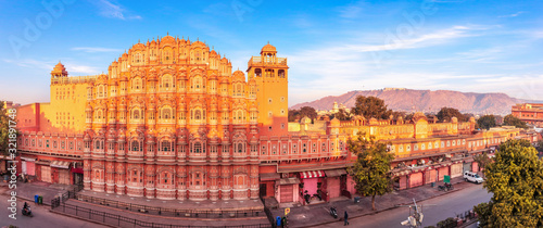 Hawa Mahal palace, full view panorama, Jaipur, Rajasthan, India