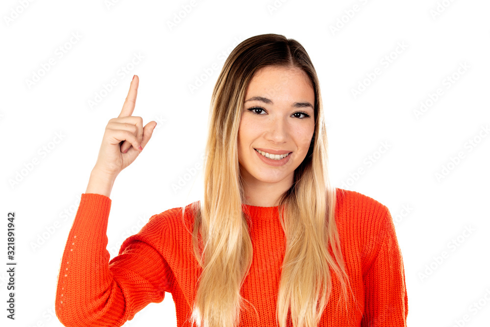 Pretty blonde woman with red jersey