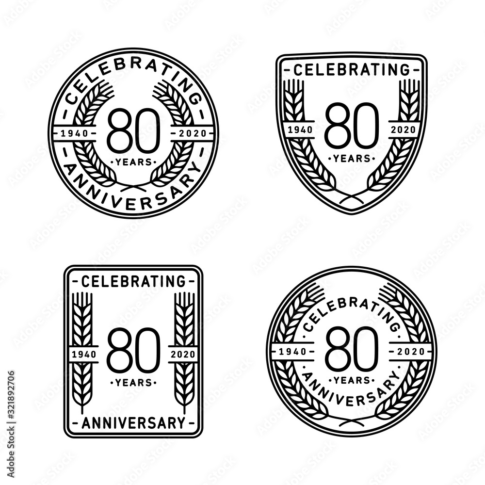 Obraz premium 80 years anniversary celebration logotype. 80th anniversary logo collection. Set of anniversary design template. Vector and illustration. 