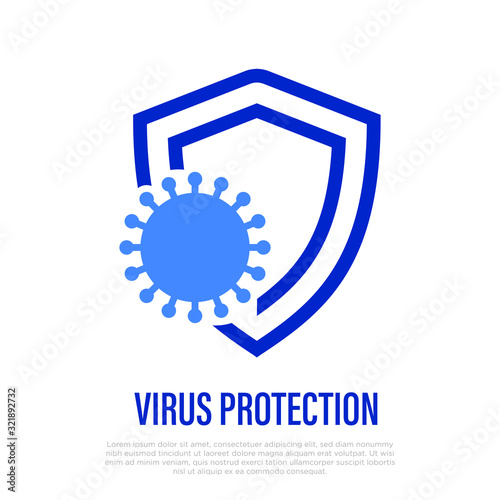 Virus protection: immunity is attacked by bacteria. Thin line icon. Healthcare and medical vector illustration.
