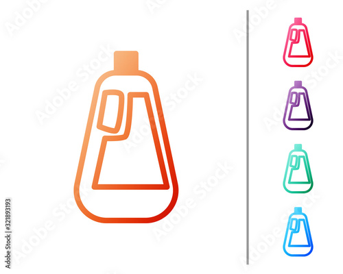 Red line Plastic bottle for liquid laundry detergent, bleach, dishwashing liquid icon isolated on white background. Set color icons. Vector Illustration