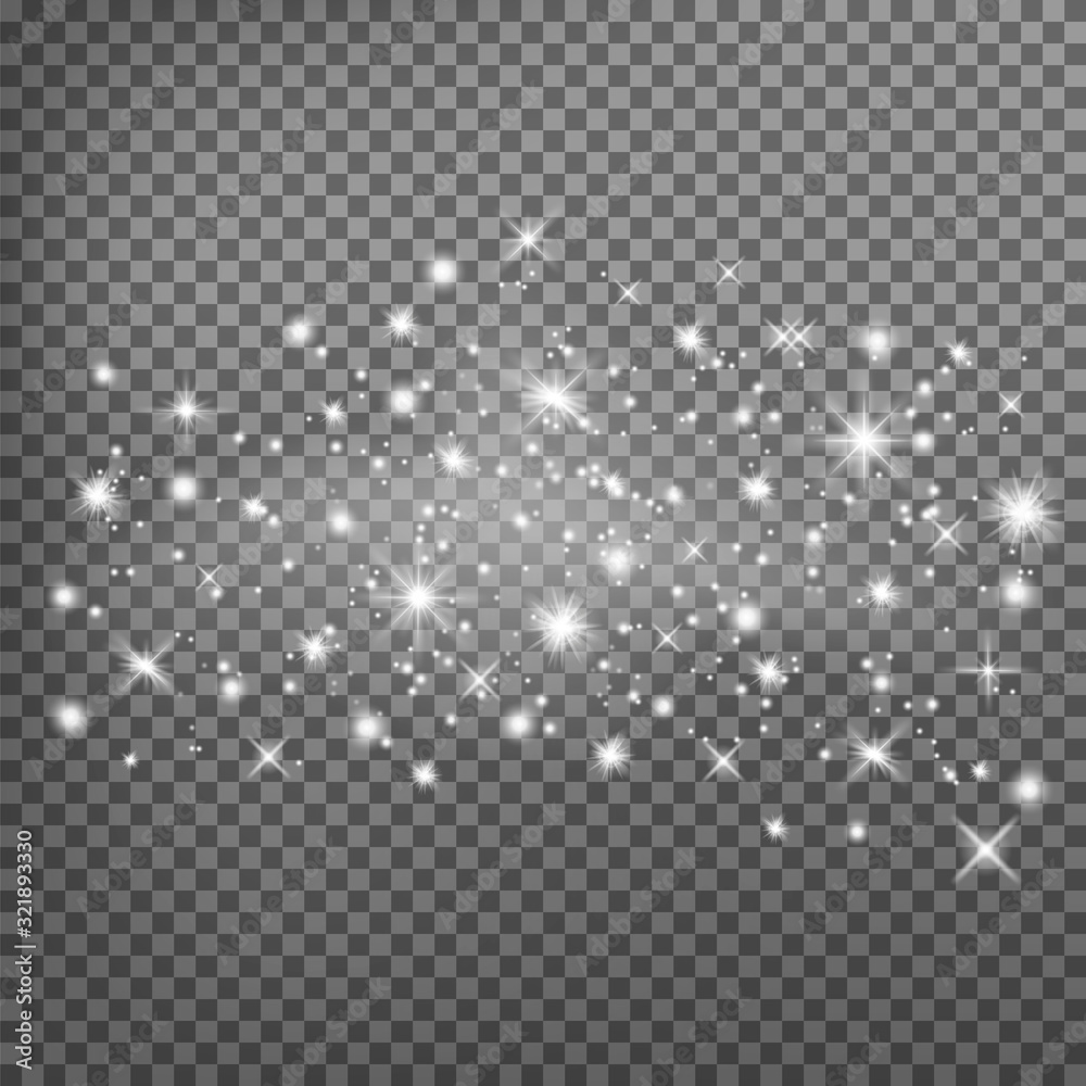 The dust sparks and golden stars shine with special light. Vector sparkles on a transparent background. Vector illustration. The dust sparks and golden stars shine with special light. Vector sparkles on a transparent background. Vector illustration.