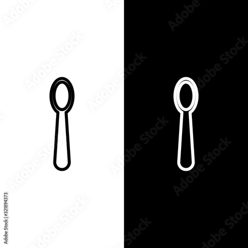 Set line Disposable plastic spoon icon isolated on black and white background. Vector Illustration