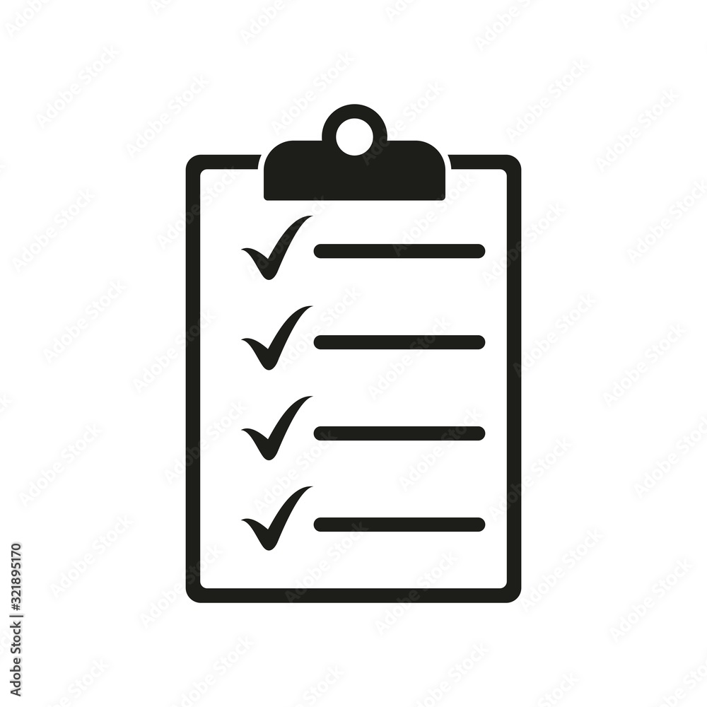 Checklist icon flat style, isolated on white background, Clipboard icon vector. Note icon illustration Checklist icon flat style, isolated on white background, Clipboard icon vector. Note icon illustration