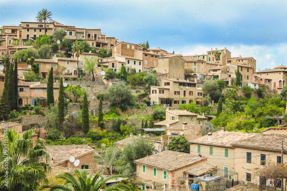 Naklejka premium view over Deia town at the west coast of Mallorca, Spain