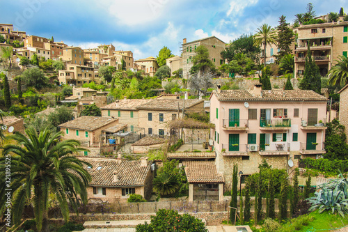 view over Deia town at the west coast of Mallorca, Spain