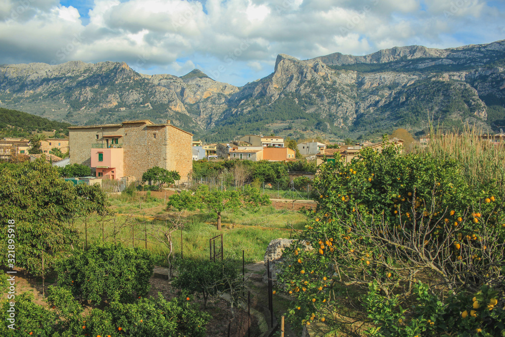 view over Deia town at the west coast of Mallorca, Spain