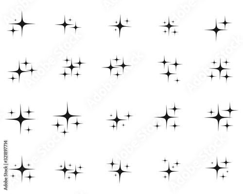 Vector set of different star sparkle icon. Collection of star sparkles symbol, decoration twinkle,  Vector Illustration