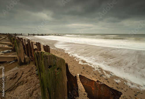 Metal Sea Defences on Happisburg Beach photo