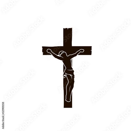 illustration with crucifixion of jesus on cross isolated on white background