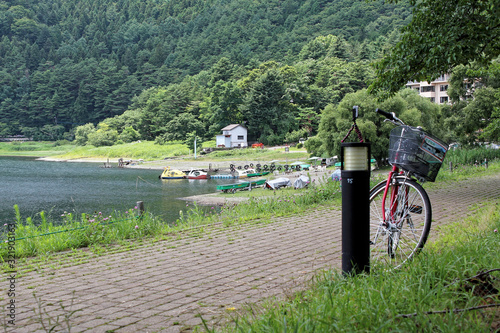 Photography Kawaguchi, Japan - July 31, 2019: Bike Park at Kawaguchiko Lakeside