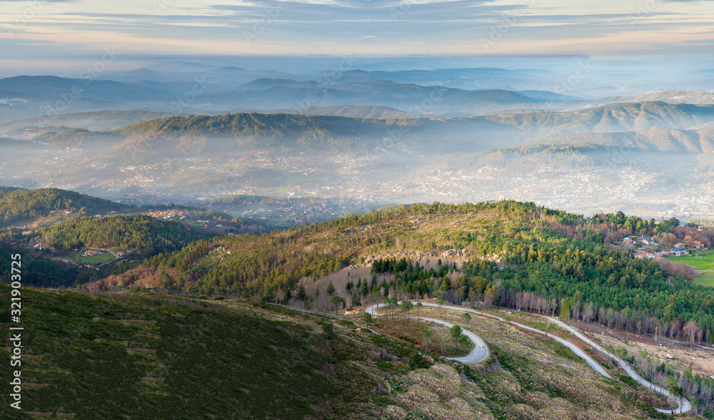 clouds and fog between the mountains of the Arouca geopark in Portugal