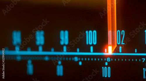 Canvas-taulu Classic radio tuner panel close-up. Black background