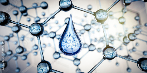 Wassertropfen und transparente Molekülstruktur - Nanotechnologie	 photo