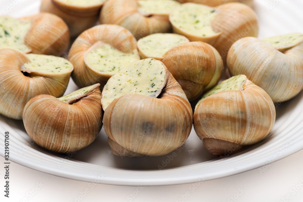 still life of stuffed snail sauce, on a white background still life of stuffed snail sauce, on a white background