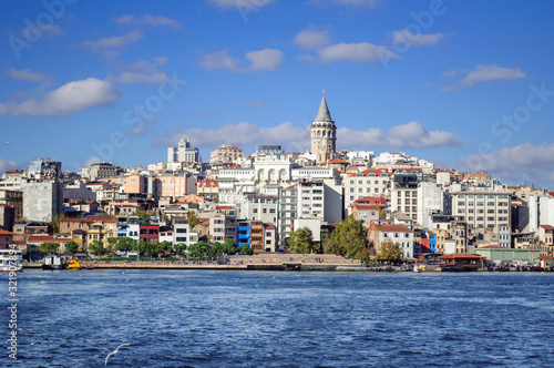 View of the Galata tower from The Golden horn Bay, Istanbul.