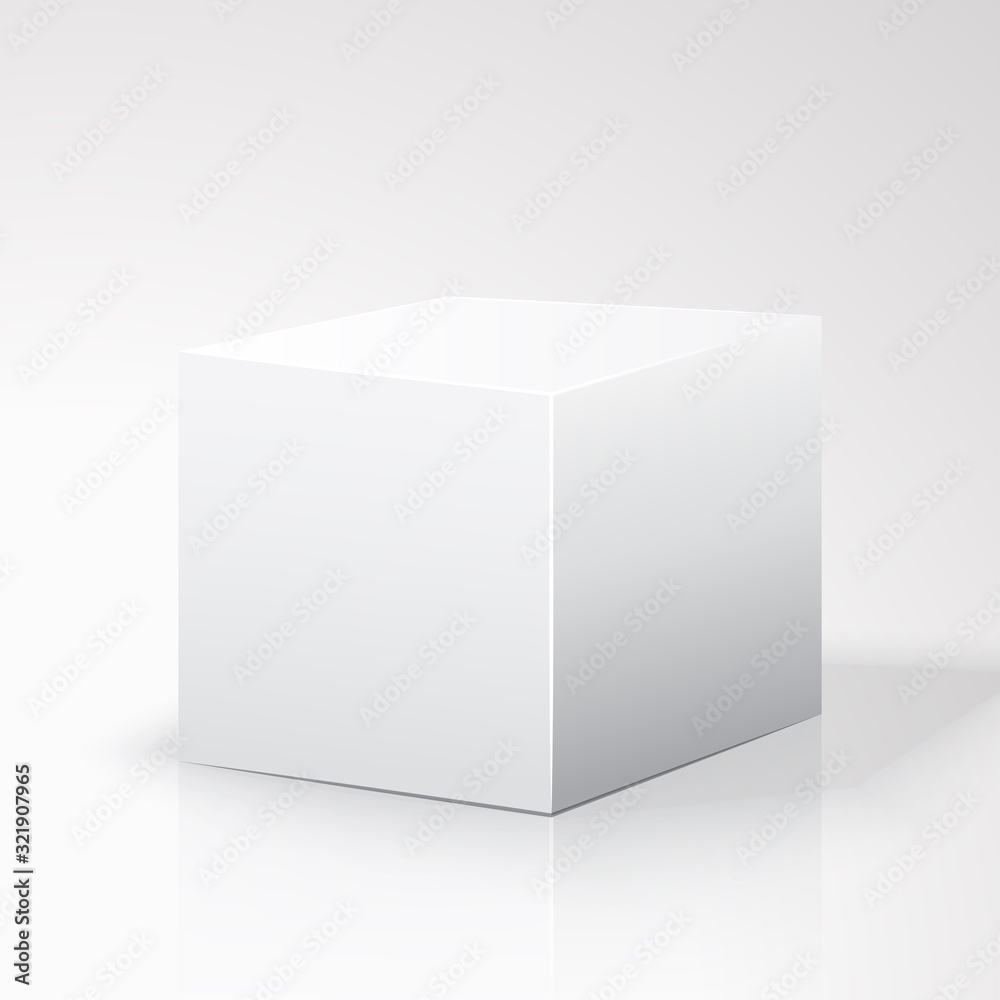 Blank box isolated on white background. White box. Cube. Template white. Blank box on white background with reflection. vector illustration Blank box isolated on white background. White box. Cube. Template white. Blank box on white background with reflection. vector illustration