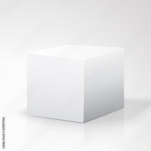 Blank box isolated on white background. White box. Cube. Template white. Blank box on white background with reflection. vector illustration